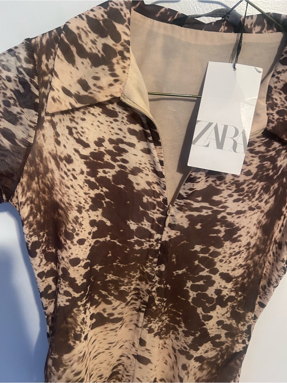 ZARA influencer viral animal print Collared Short Sleeve zip up Bodysuit - Picture 2 of 4